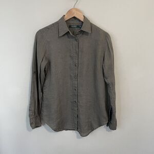 Lauren Ralph Lauren Womens S 100% Linen Button Up Shirt Roll Tab Long Sleeve